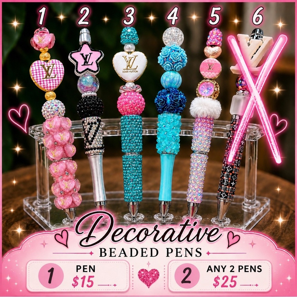 CHOOSE 1*  Beaded Pens Giftable Office Stationary w Refill #1-5 available